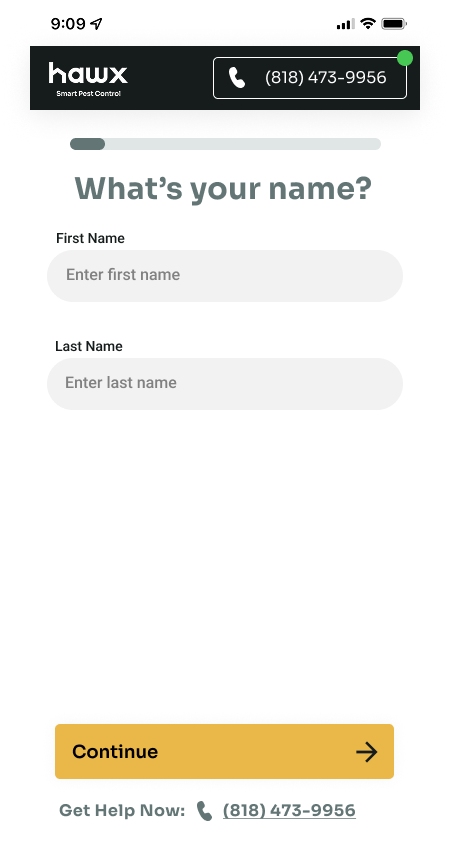 Name entry screen asking for first and last name